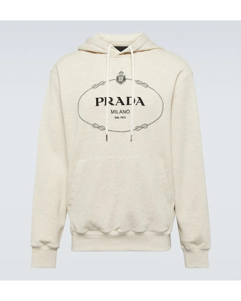 Prada Felpa con cappuccio in cotone con logo Beige