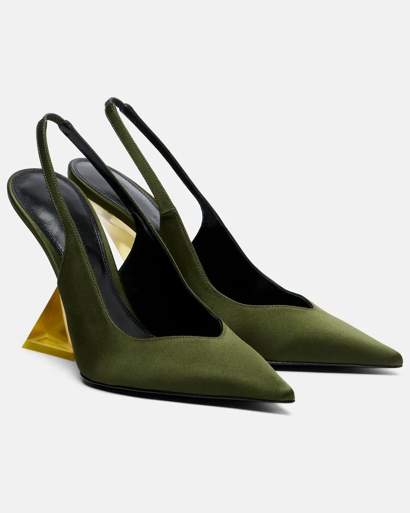 ATTICO Pumps slingback in raso con zeppa Verde