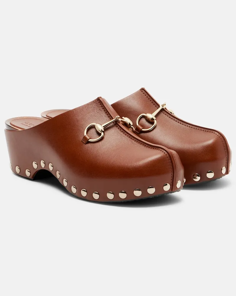 Gucci Mules Horsebit in pelle con borchie Marrone