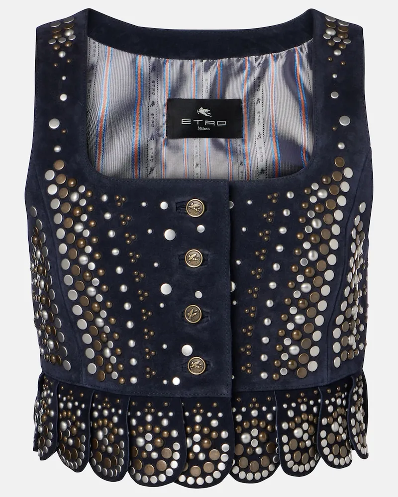 Etro Gilet in suede con borchie Blu