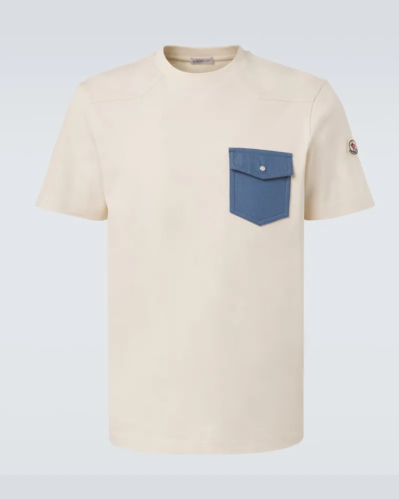 Moncler T-shirt in jersey di cotone con denim Beige