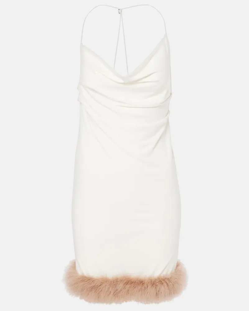 COPERNI Abito corto Boa in jersey con piume Bianco