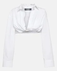 Jacquemus Top cropped La Chemise Bahia in misto cotone Bianco