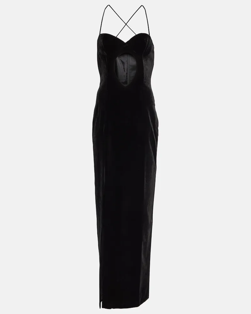 Alessandra Rich Abito lungo in velluto con cut-out Nero