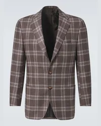 Kiton Blazer in lana, seta e lino a quadri Marrone