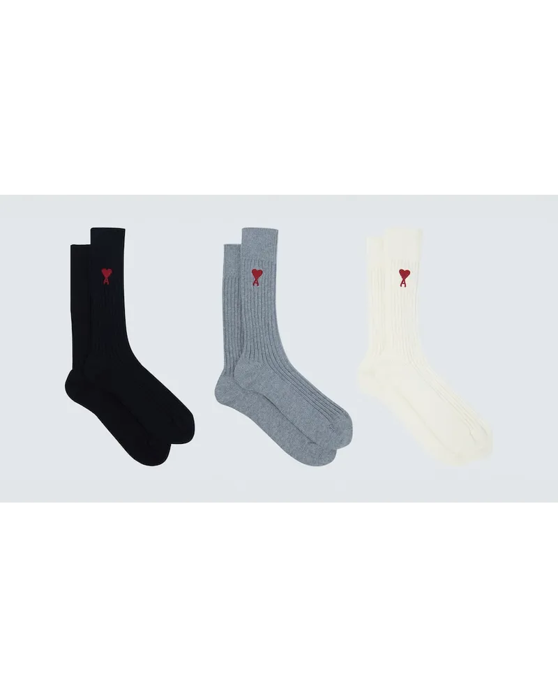 AMI Paris Set di 3 calze in misto cotone Multicolore