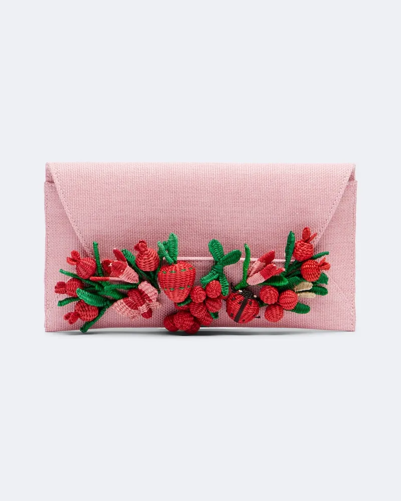 Aquazzura Clutch Botanica in rafia con applicazioni Rosa