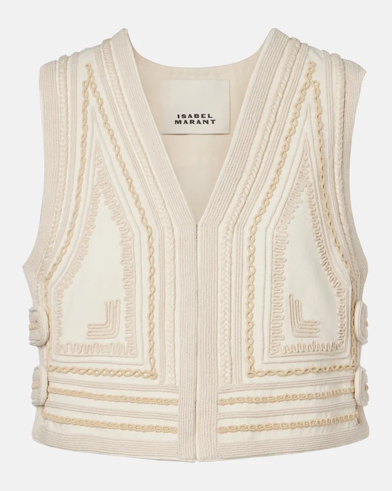 Isabel Marant Gilet Blerina in cotone con ricamo Bianco