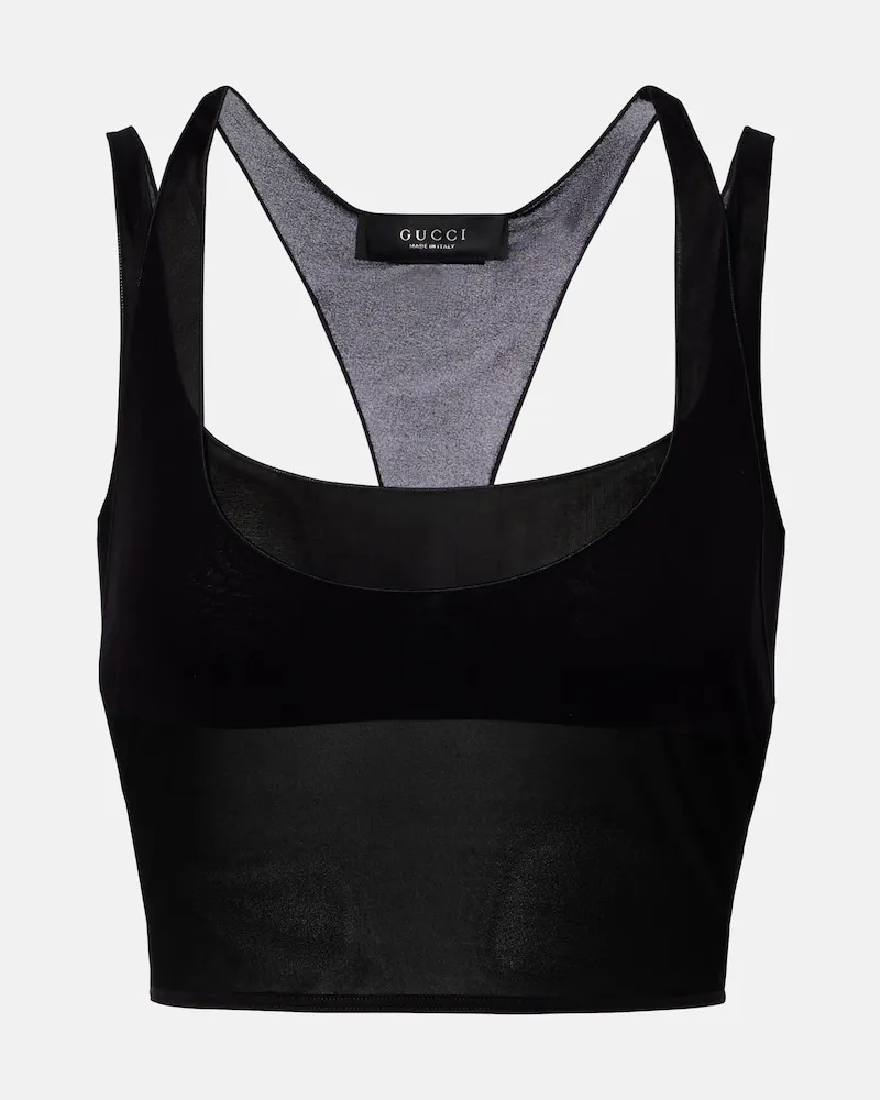 Gucci Top in jersey di crêpe semitrasparente Nero