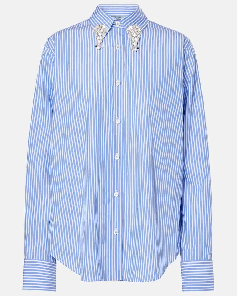 Prada Camicia in popeline di cotone a righe Blu