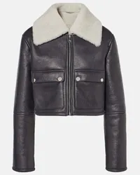 Dolce & Gabbana Giacca cropped in pelle con shearling Nero