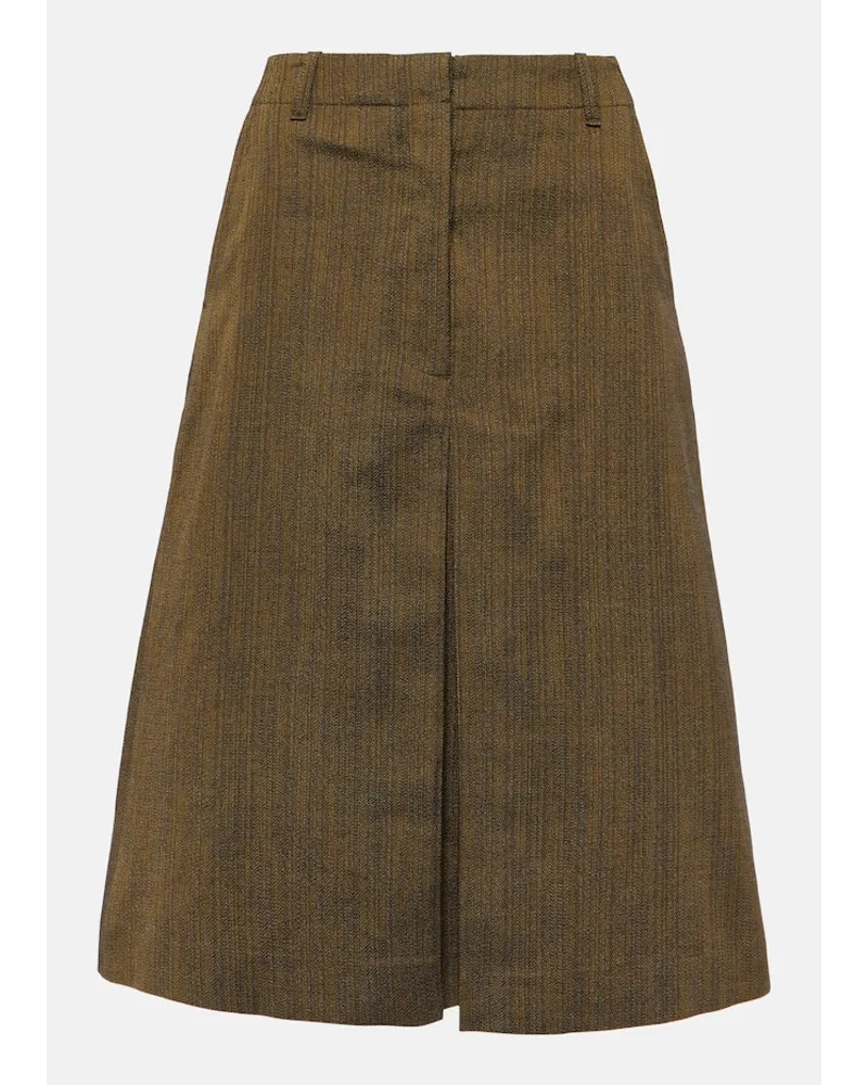 Dries van Noten Gonna midi in misto cotone e seta Giallo