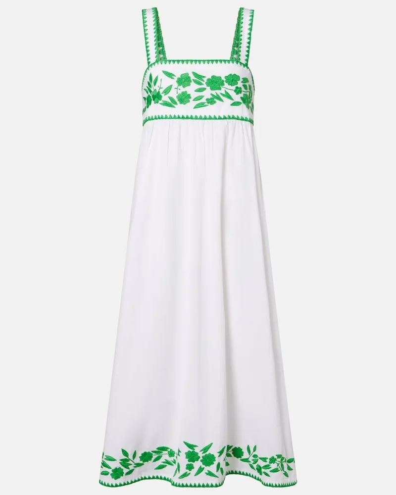 Juliet Dunn Abito midi in cotone e lino con ricamo Bianco