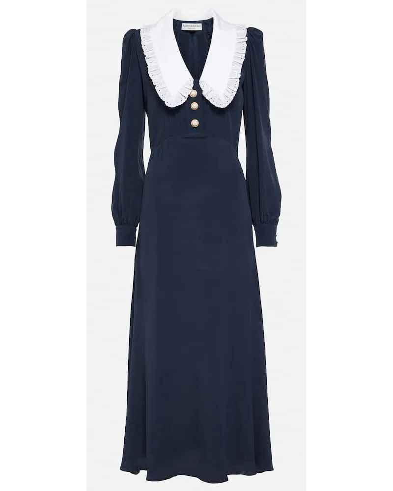 Alessandra Rich Abito midi in misto seta con colletto Blu