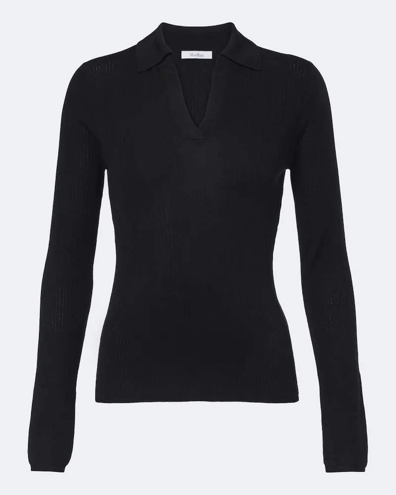 Max Mara Pullover polo in seta e cashmere a coste Nero