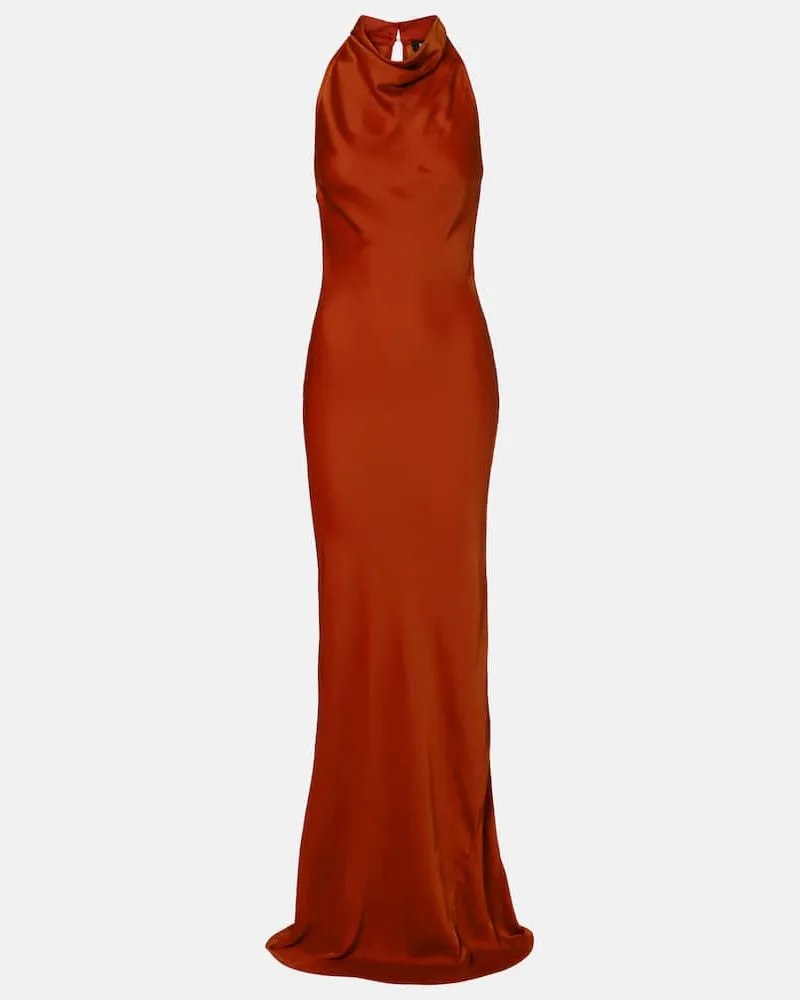 ROTATE Birger Christensen Abito lungo in raso con scollo allâamericana Arancione