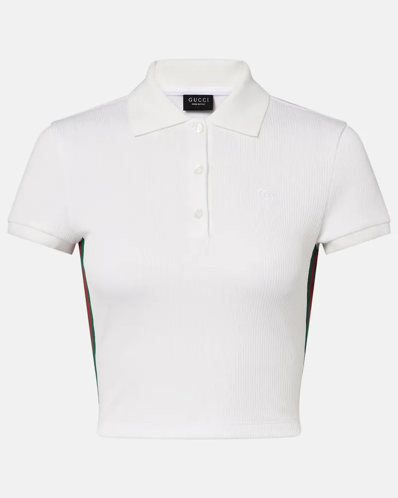 Gucci Polo cropped Double G in maglia a coste Bianco