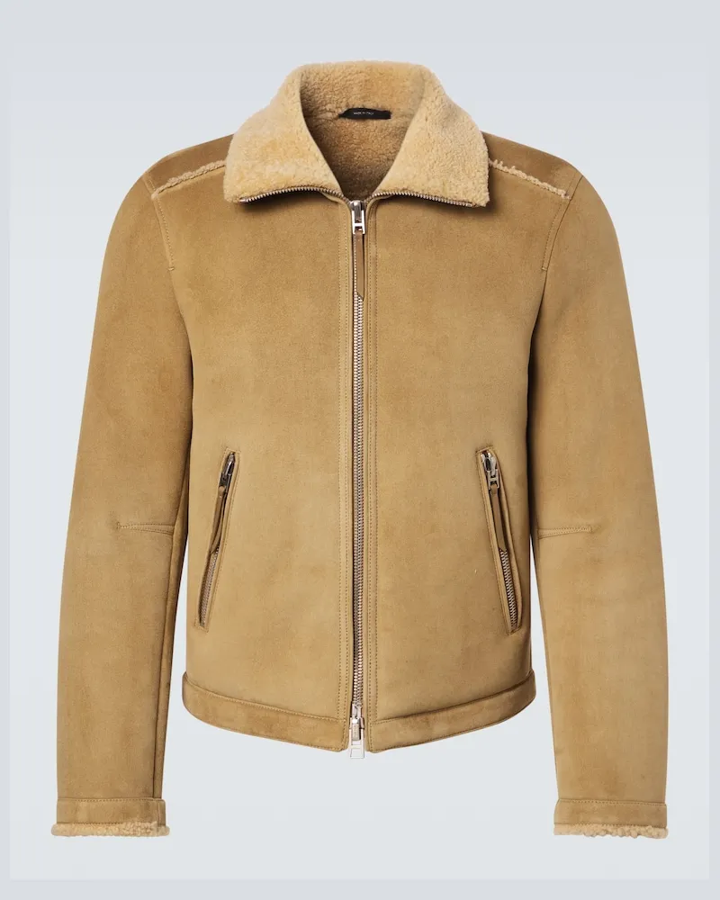 Tom Ford Giacca in pelle con shearling Marrone