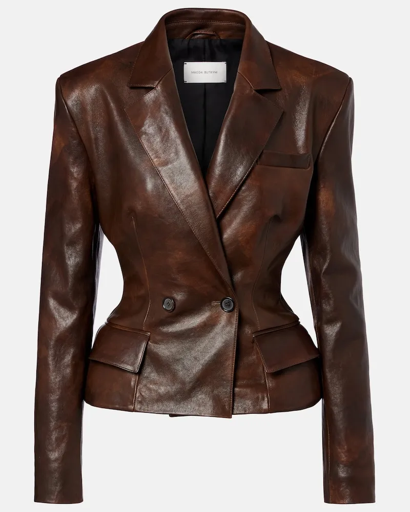 Magda Butrym Giacca in pelle con peplum Marrone