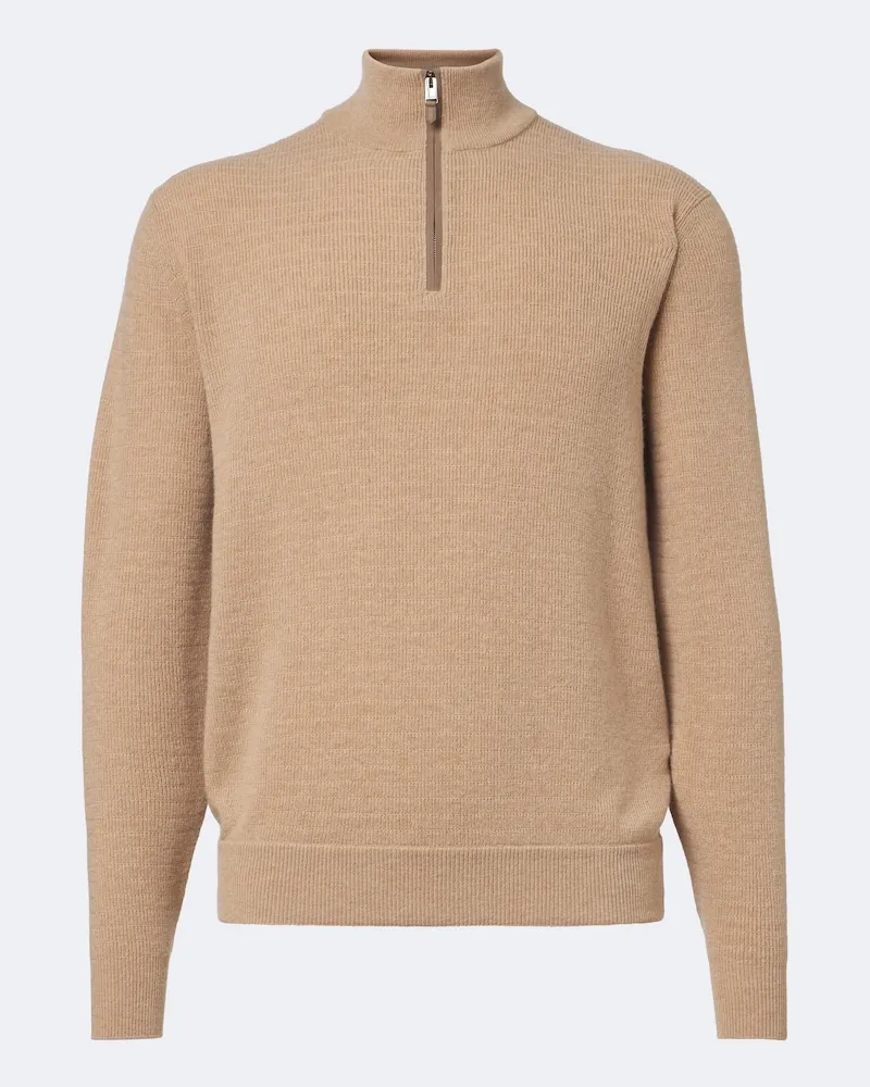 Canali Pullover in lana e cashmere con zip Beige