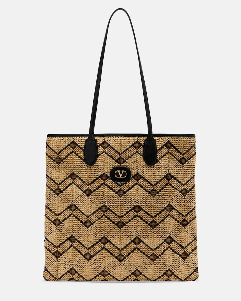 Valentino Garavani Shopper VLogo N/S Medium in rafia Beige