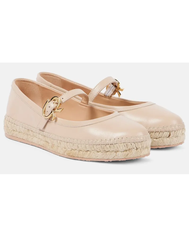 Gianvito Rossi Ballerine espadrillas in pelle e rafia Beige