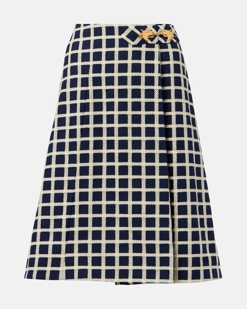 Valentino Garavani Gonna midi in misto lana e cotone a quadri Blu