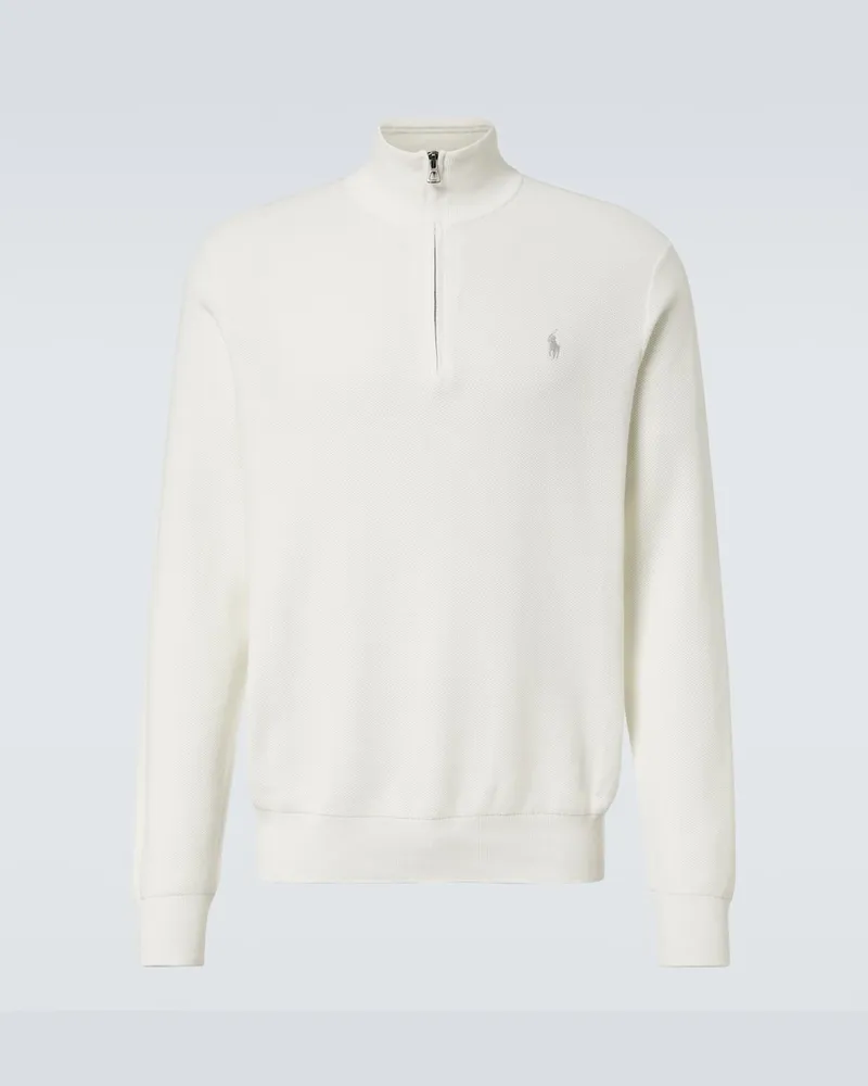 Ralph Lauren Pullover in cotone con zip corta Bianco
