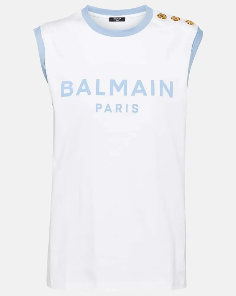 Balmain Tank top in jersey di cotone con logo Bianco
