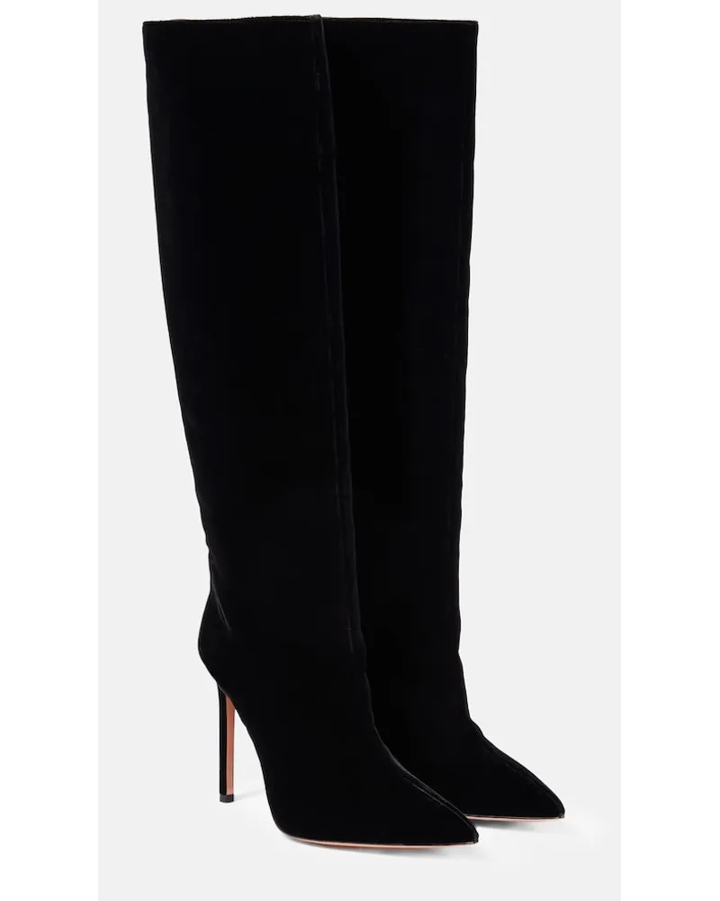 Aquazzura Stivali So Matignon 105 in velluto Nero