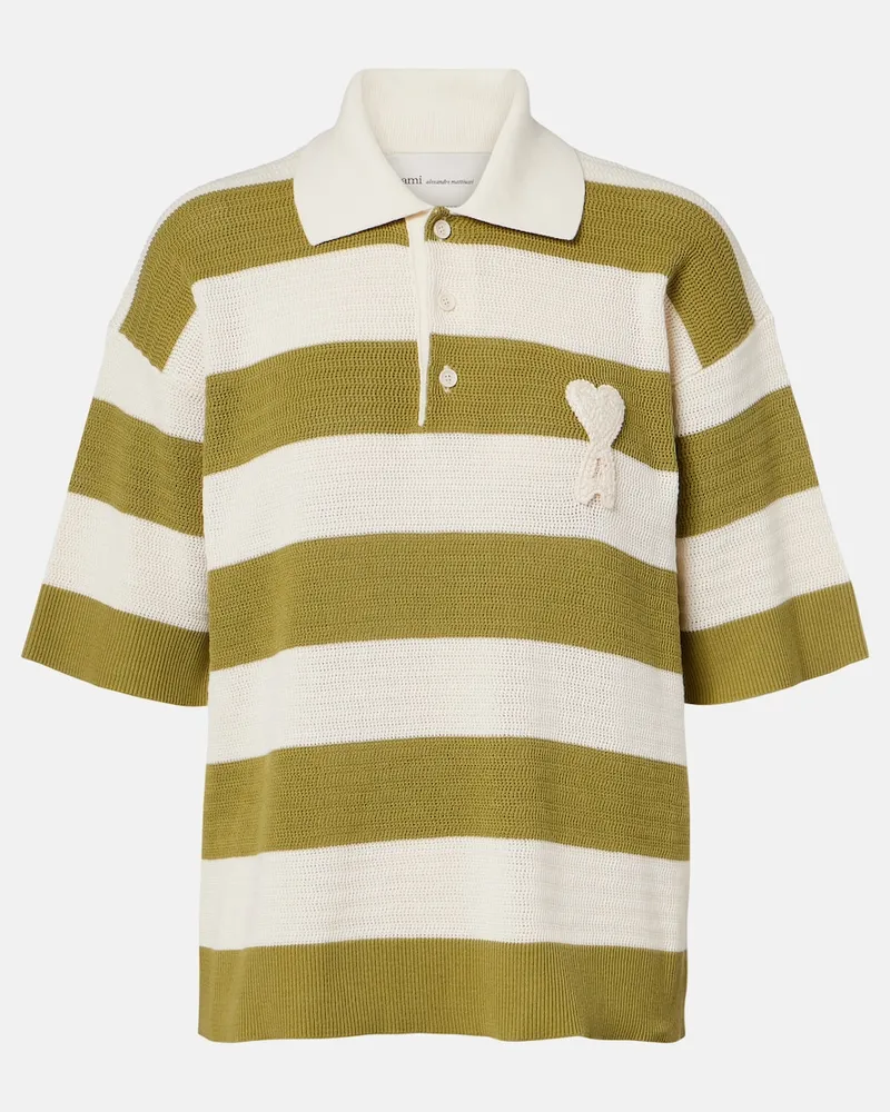 AMI Paris Polo Ami de CÅur in cotone a righe Verde