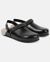 Brunello Cucinelli Mules in pelle con shearling Nero