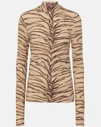 Stella McCartney Top in jersey con stampa tigrata Beige