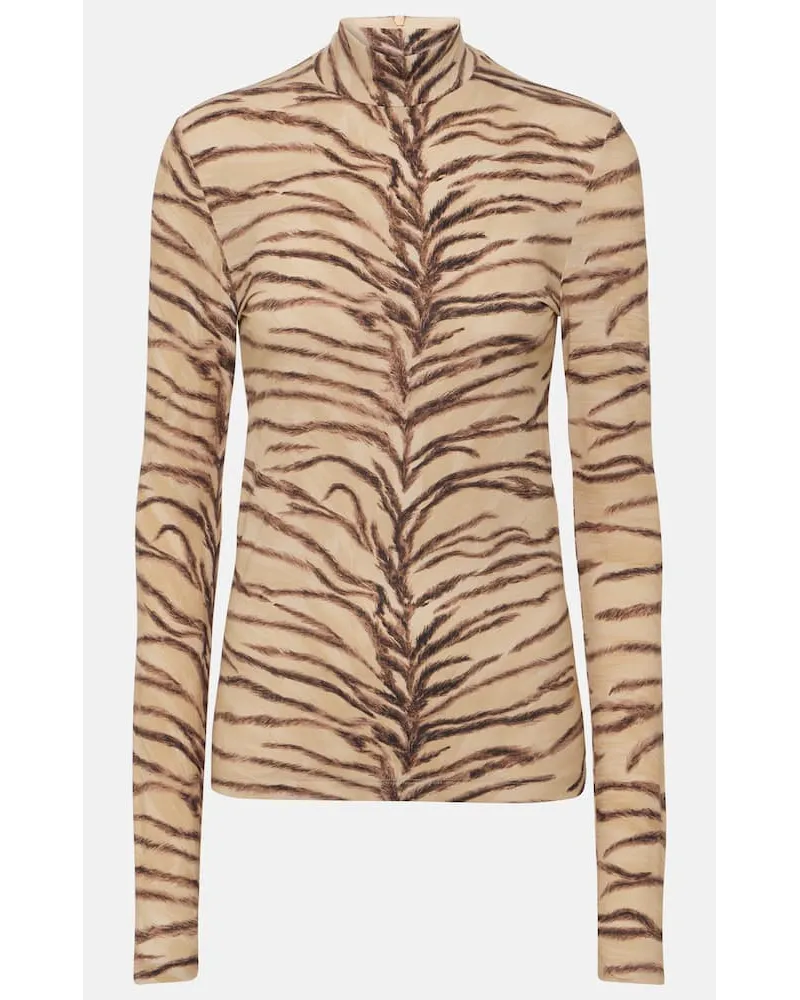 Stella McCartney Top in jersey con stampa tigrata Beige