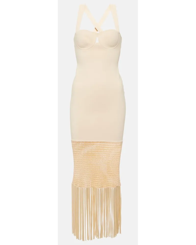 GALVAN Abito midi Diana con frange Bianco