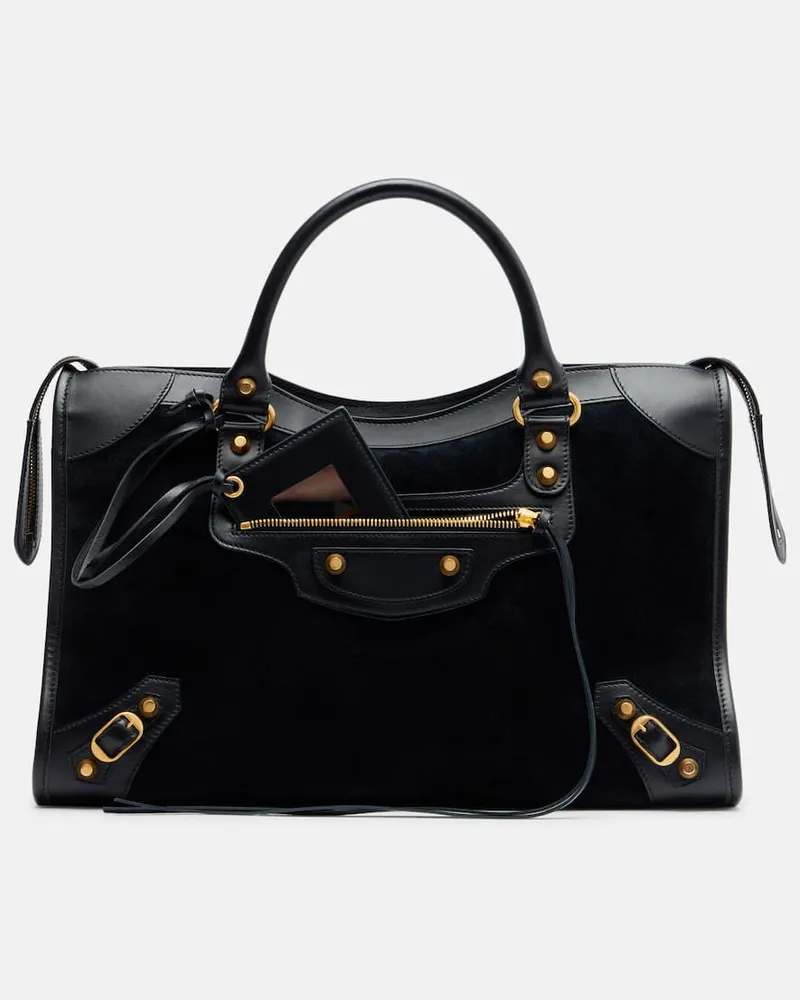 Balenciaga Shopper Le City Medium in suede con pelle Nero