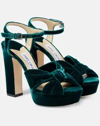 Jimmy Choo Sandali Heloise 120 in velluto con plateau Verde