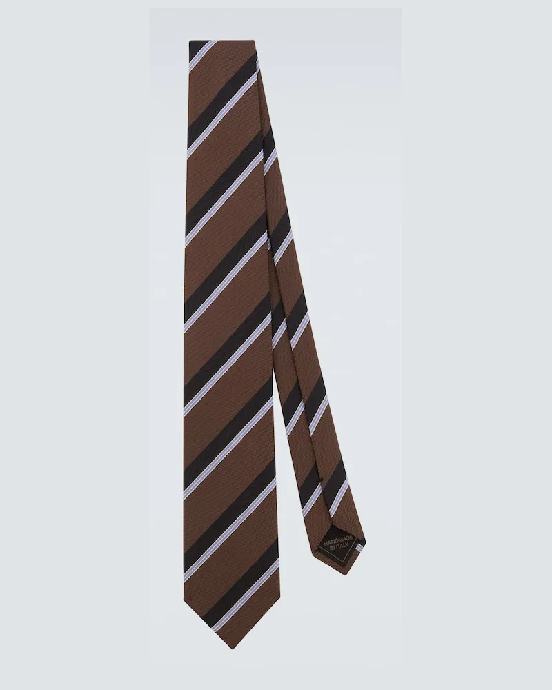 Brioni Cravatta in jacquard di seta a righe Marrone