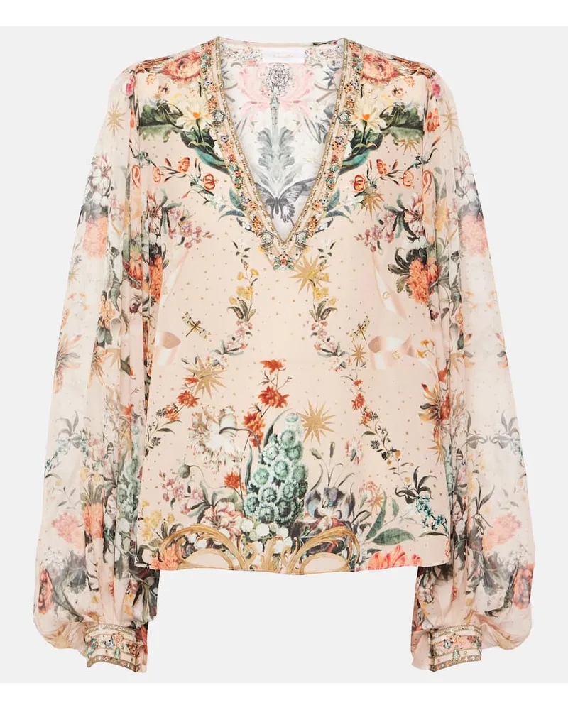 Camilla Blusa in seta con stampa floreale Multicolore