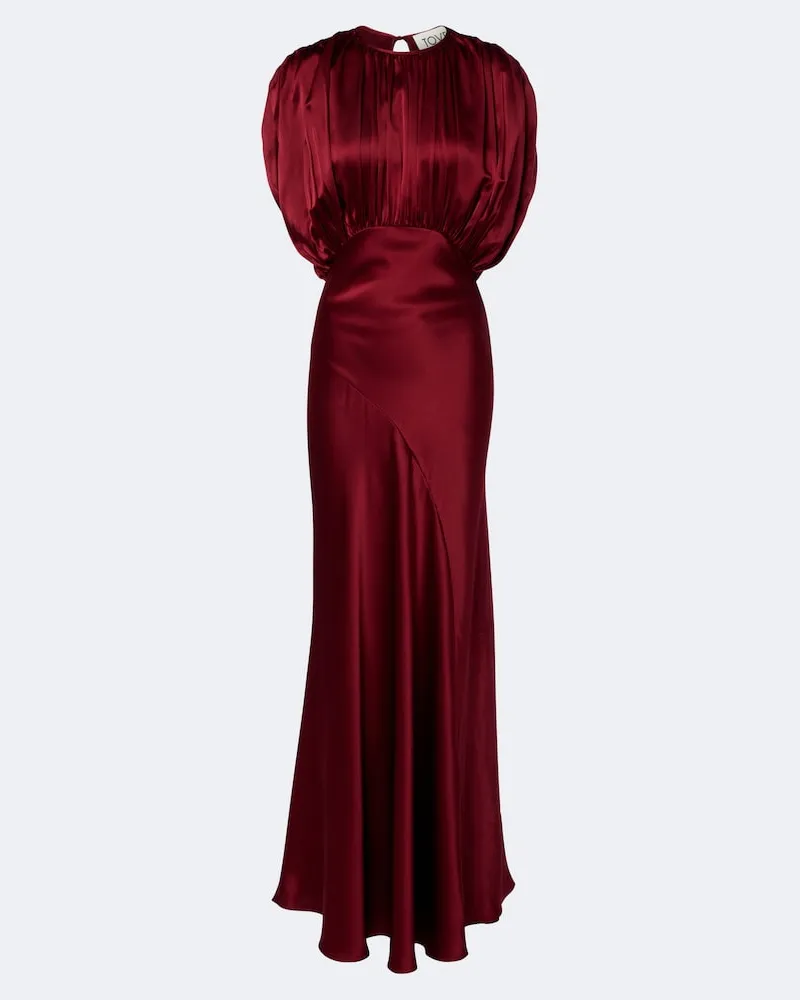 TOVE Abito lungo Coco in satin di seta Borgogna