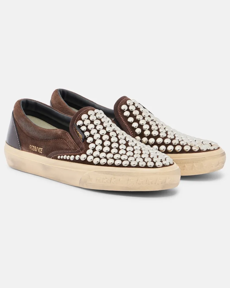 Golden Goose Slip-on VCE in suede con borchie Marrone