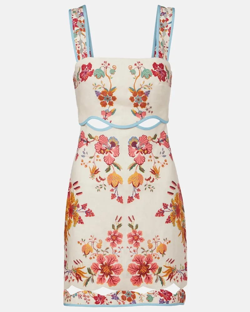 FARM Rio Abito corto in lino con stampa floreale Bianco