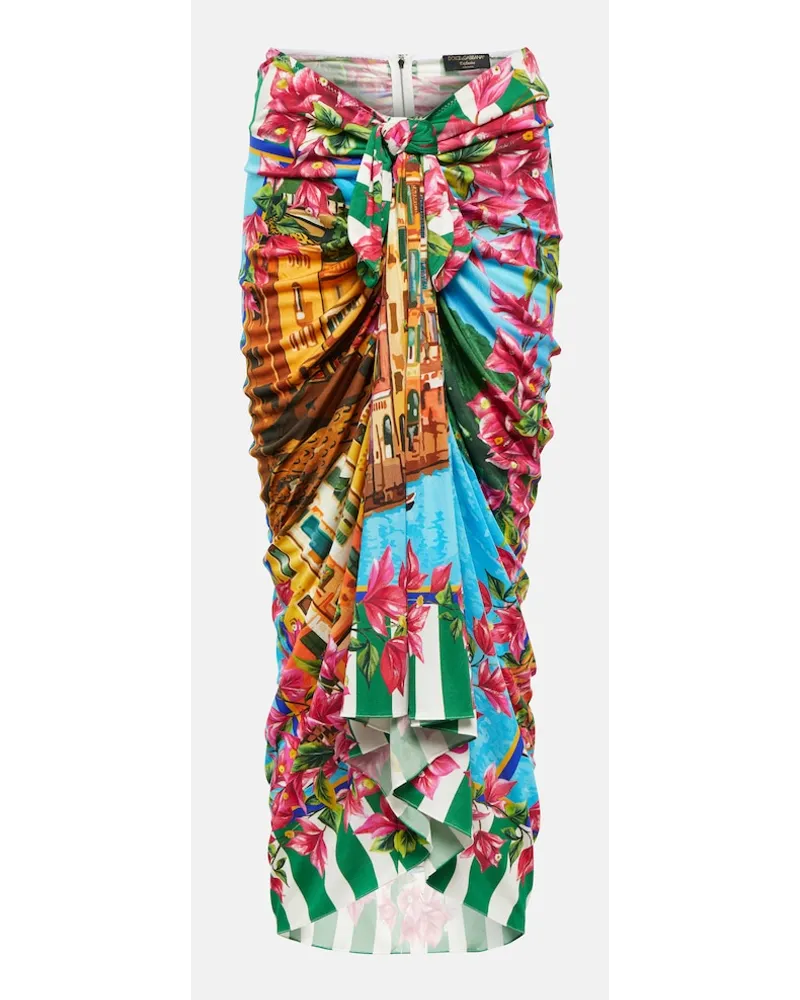 Dolce & Gabbana Gonna midi Portofino in seta con ruches Multicolore