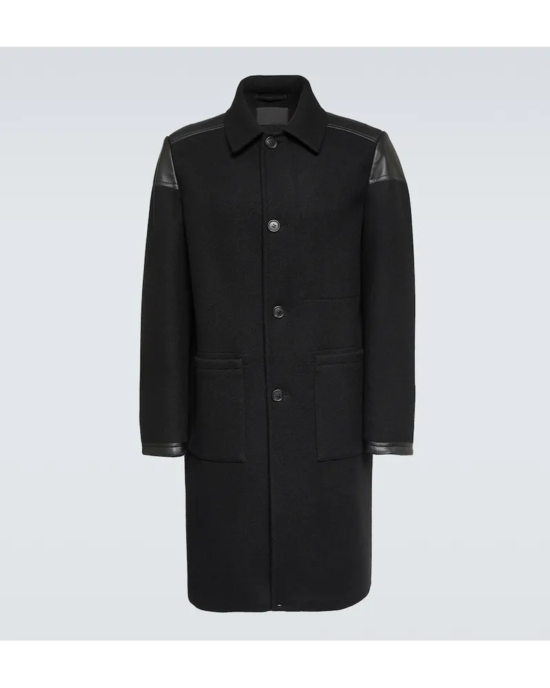 Prada Cappotto in misto lana con pelle Nero