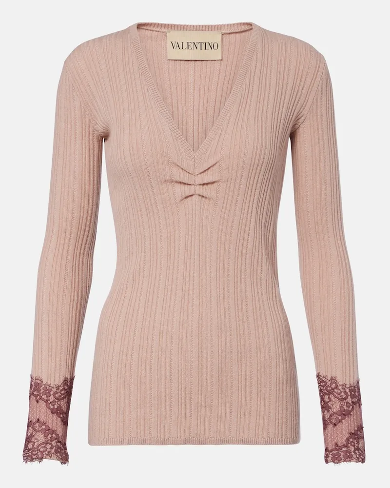 Valentino Garavani Pullover in cashmere con pizzo Rosa
