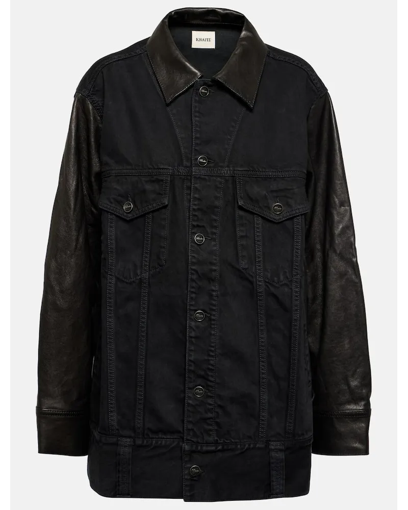 KHAITE Giacca di jeans Grizzo con pelle Nero
