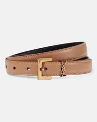 Saint Laurent Cintura slim Cassandre in pelle Marrone