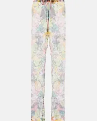 Dries van Noten Pantaloni in crêpe di seta con stampa Multicolore