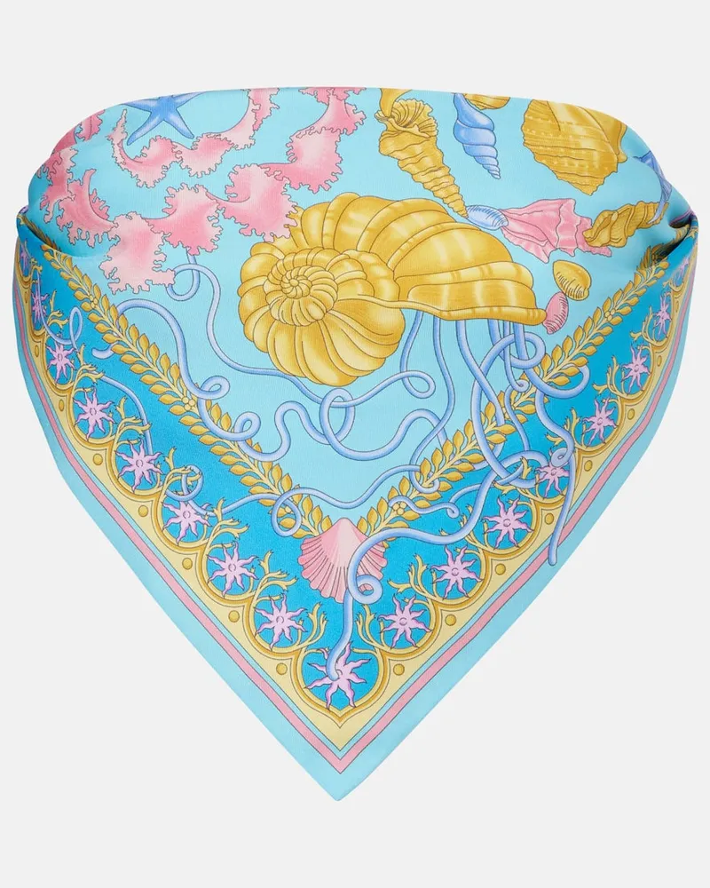 Versace Top a fascia Underwater Barocco in twill Blu