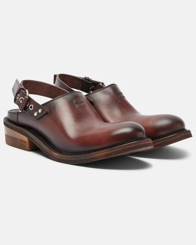 Miu Miu Mules Foule in pelle Marrone